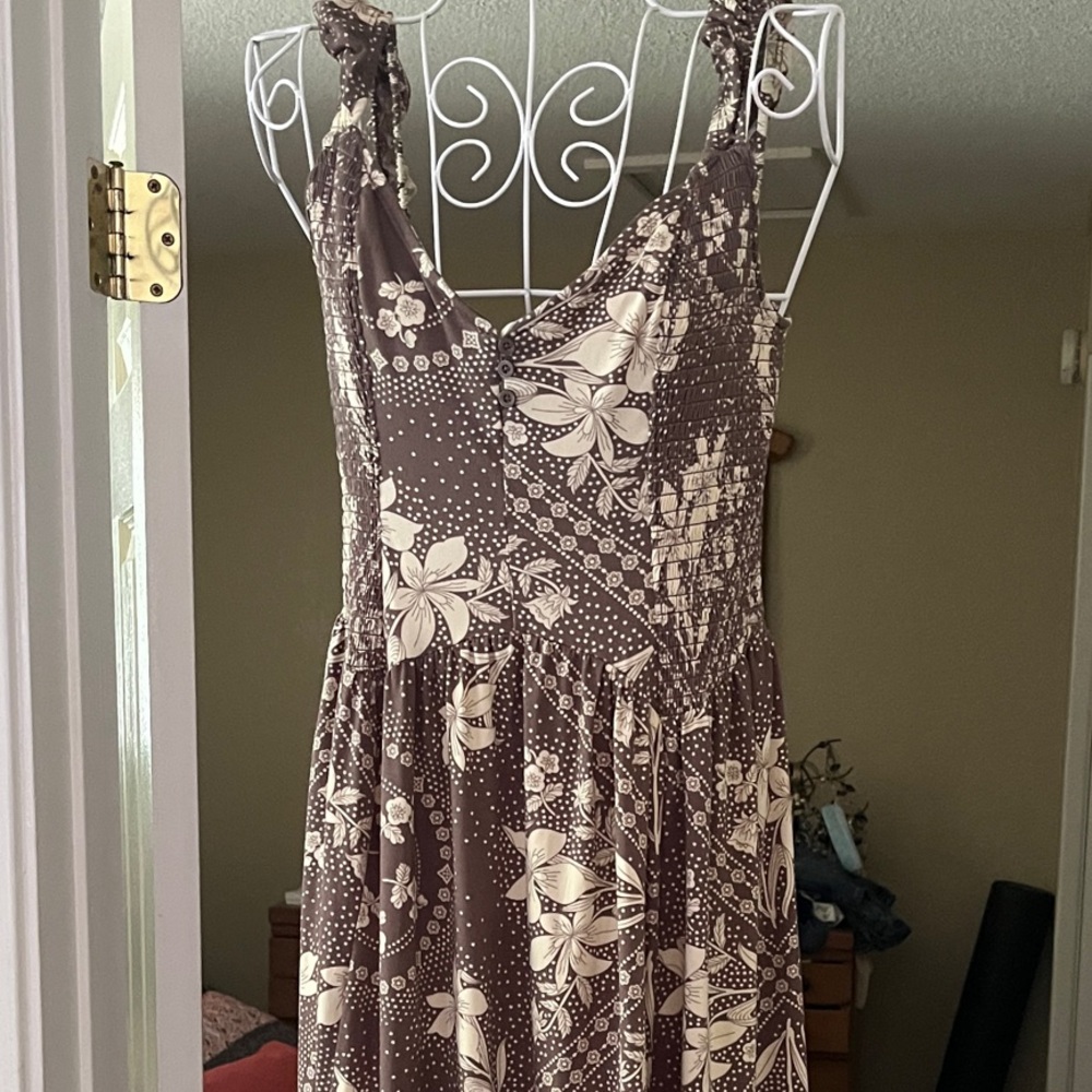Urban Outfitters Brown and Cream Floral Midi Dress